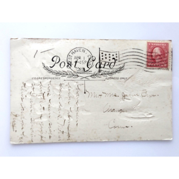 Easter Postcard Dressed Bunny Rabbits Rooster Nest Of Eggs Whitney 1918 Vintage - Picture 2 of 2